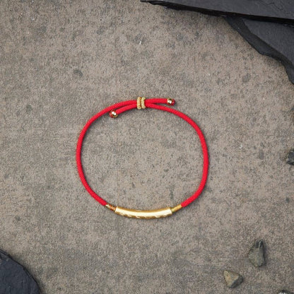 Tibetan Red/Gold String Bracelet - Buddhist Lucky Charm