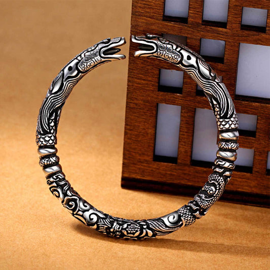 Ancient Silver Dragon Cuff Bracelet