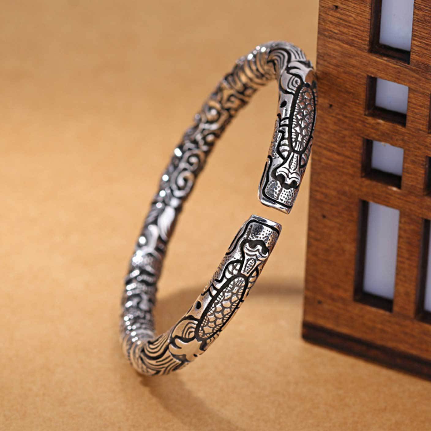 Ancient Silver Dragon Cuff Bracelet