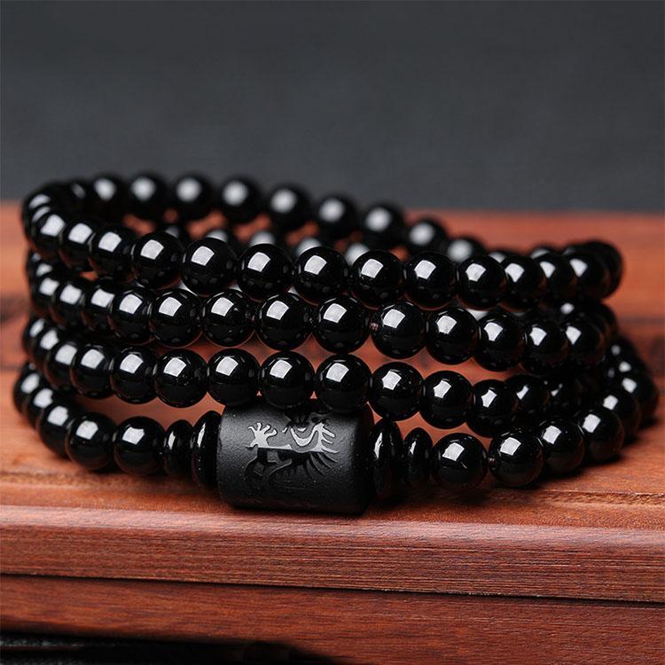 Dragon and Phoenix Obsidian Bracelet Wrap - Inspire Honesty and Eternal Love