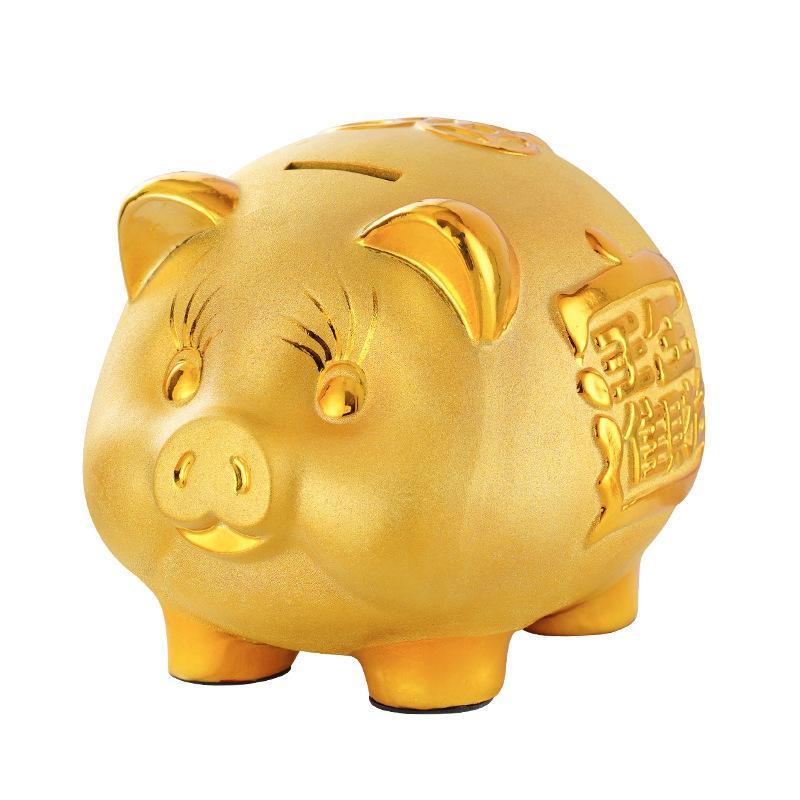 Gold Chinese Piggy Bank - Ceramic