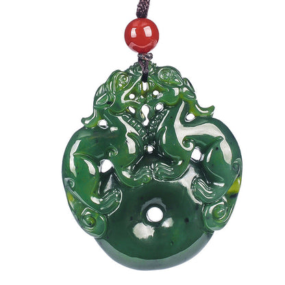 Lucky Double Pixiu Hetian Jade Necklace - Fulfill Dreams & Money Luck