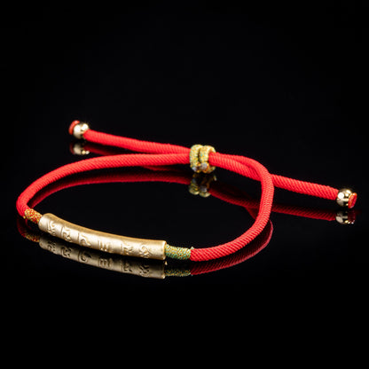 Tibetan Red/Gold String Bracelet - Buddhist Lucky Charm