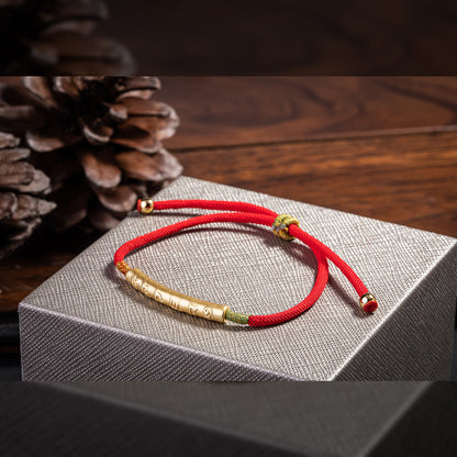 Tibetan Red/Gold String Bracelet - Buddhist Lucky Charm