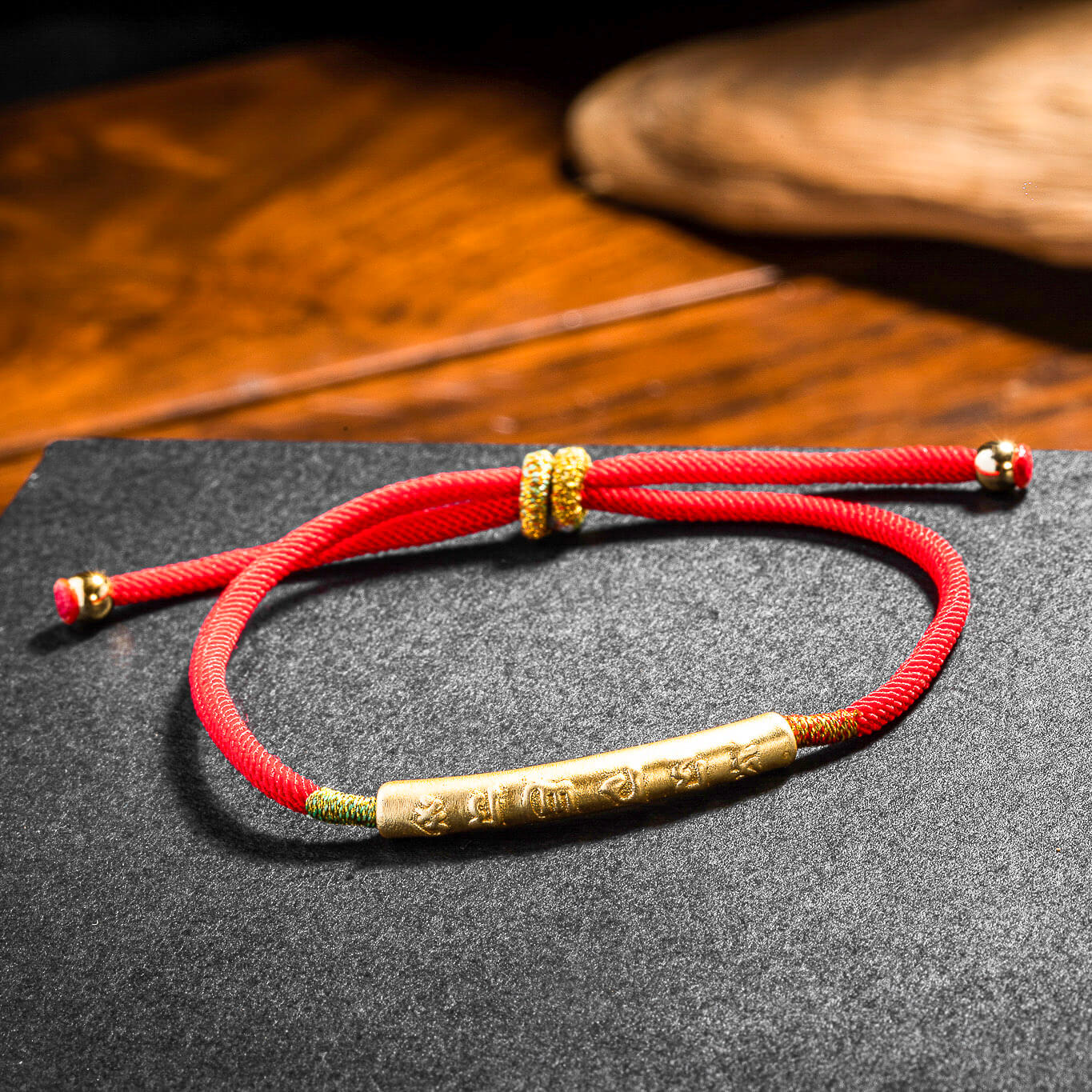 Tibetan Red/Gold String Bracelet - Buddhist Lucky Charm