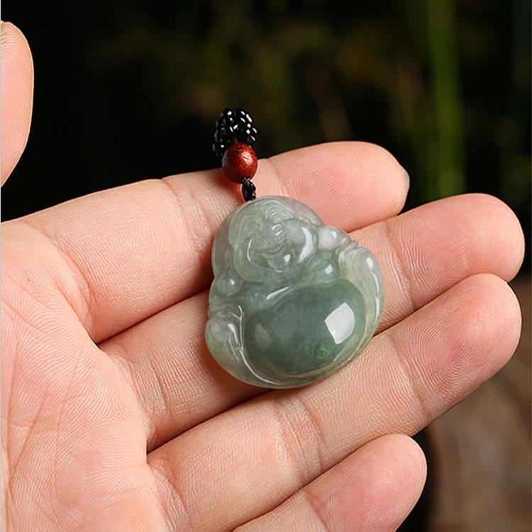 Jade Laughing Buddha Necklace - Promote Happiness & Good Luck