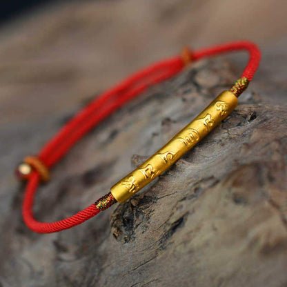 Tibetan Red/Gold String Bracelet - Buddhist Lucky Charm