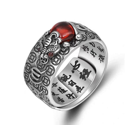 Natural Garnet Pixiu Ring - Feng Shui Wealth Ring