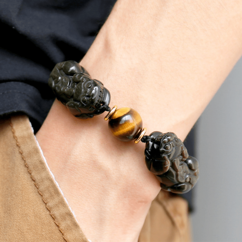 Natural Gold Obsidian Double Pixiu Bracelet