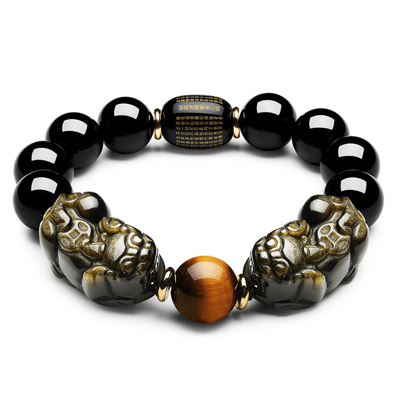 Natural Gold Obsidian Double Pixiu Bracelet