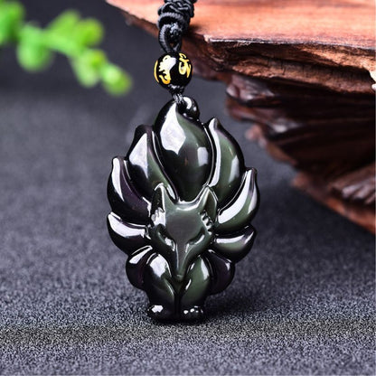 Nine-Tailed Fox Rainbow Obsidian Necklace - Love & Fidelity