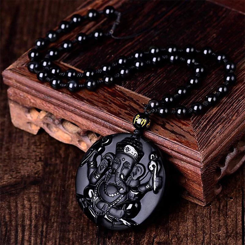 Obsidian Lord Ganesha Pendant - Necklace for Success