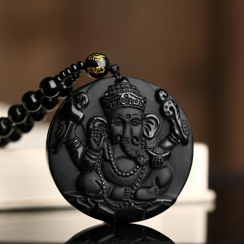 Obsidian Lord Ganesha Pendant - Necklace for Success