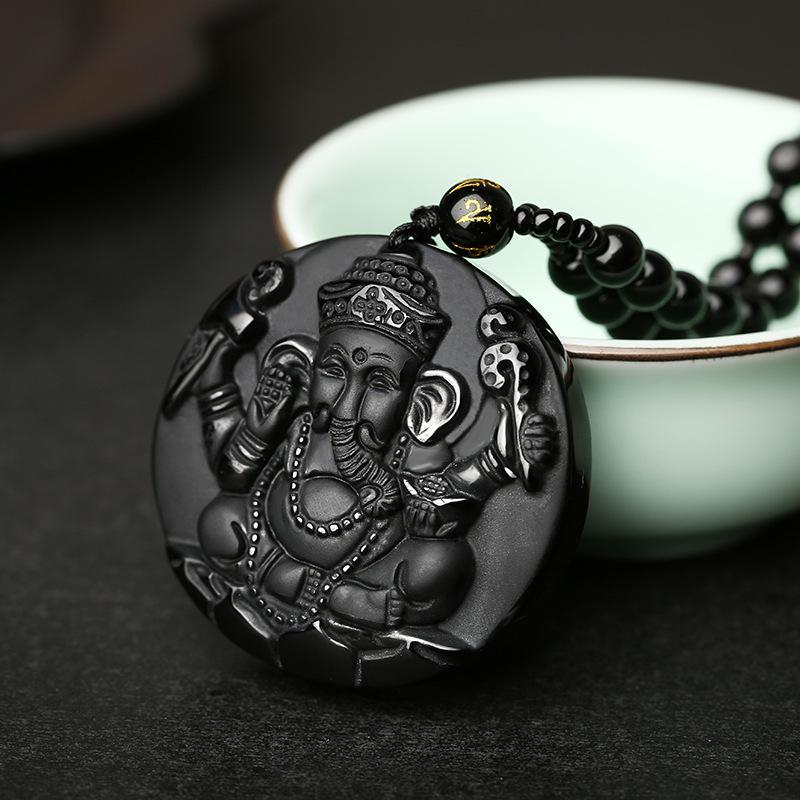 Obsidian Lord Ganesha Pendant - Necklace for Success