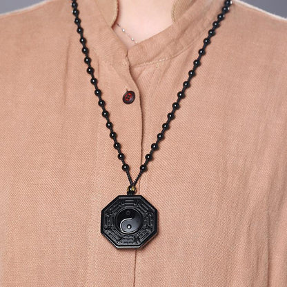 Obsidian Yin and Yang Necklace - Bagua Pendant