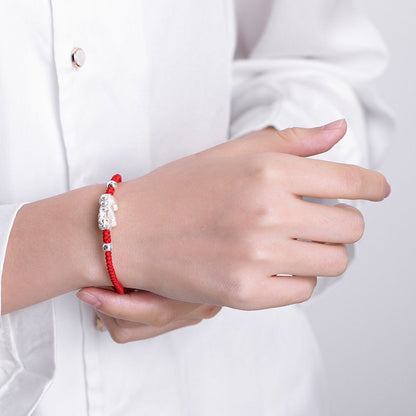 Red String Silver Pixiu Bracelet - Attract Windfall Luck