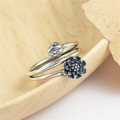 Silver Triple Wrap Lotus Ring - Beauty, Wisdom & Purity