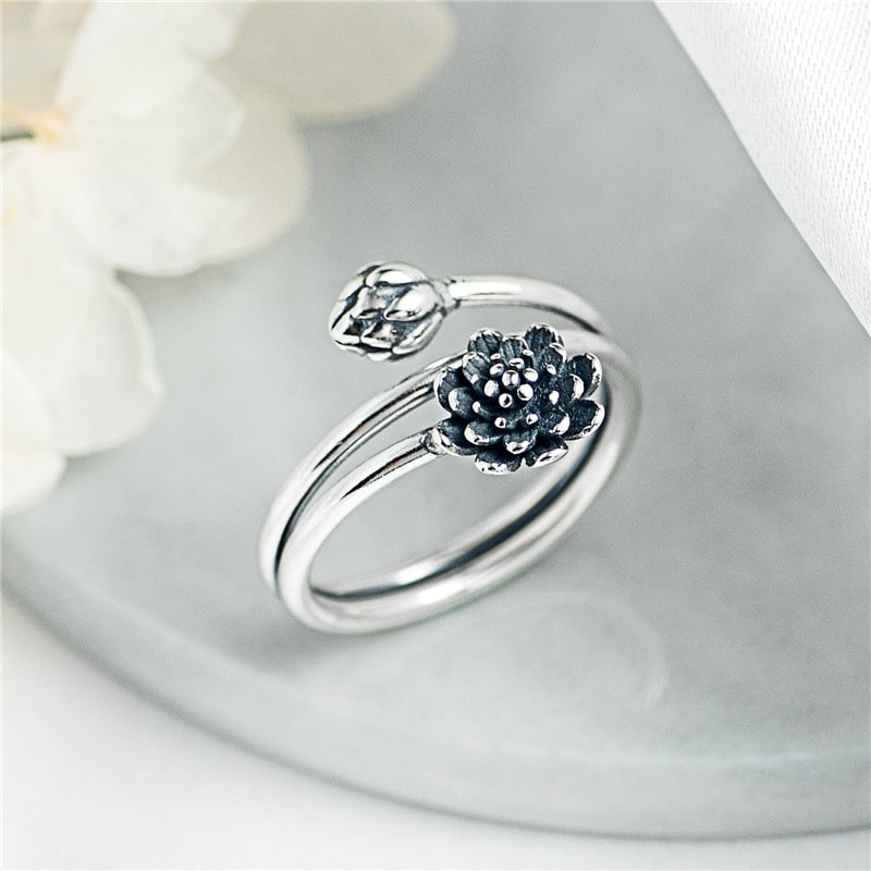 Silver Triple Wrap Lotus Ring - Beauty, Wisdom & Purity