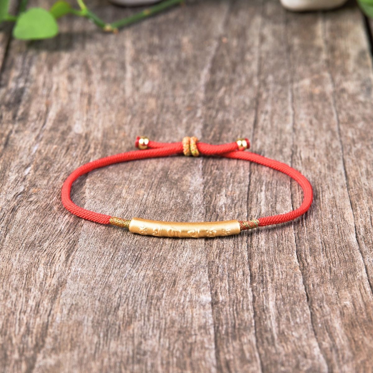 Tibetan Red/Gold String Bracelet - Buddhist Lucky Charm