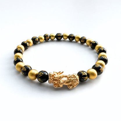 Black and Gold Feng Shui Beads Pixiu Charm